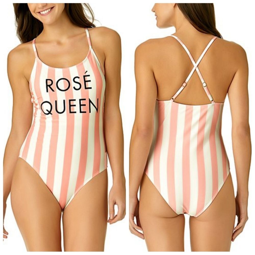 NWT|Rosé Queen One-Piece Cross-Back Striped Swimsuit, MEDIUM